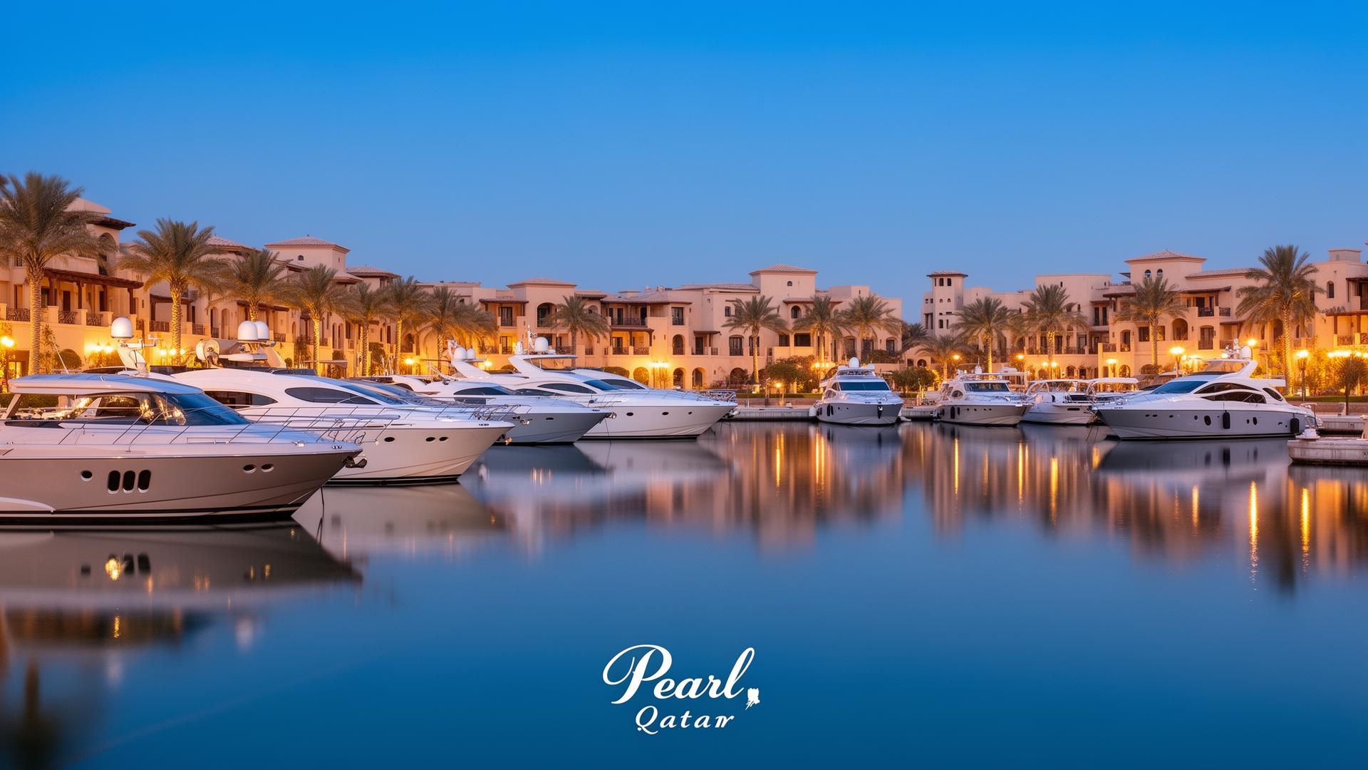 The Pearl-Qatar marina at blue hour