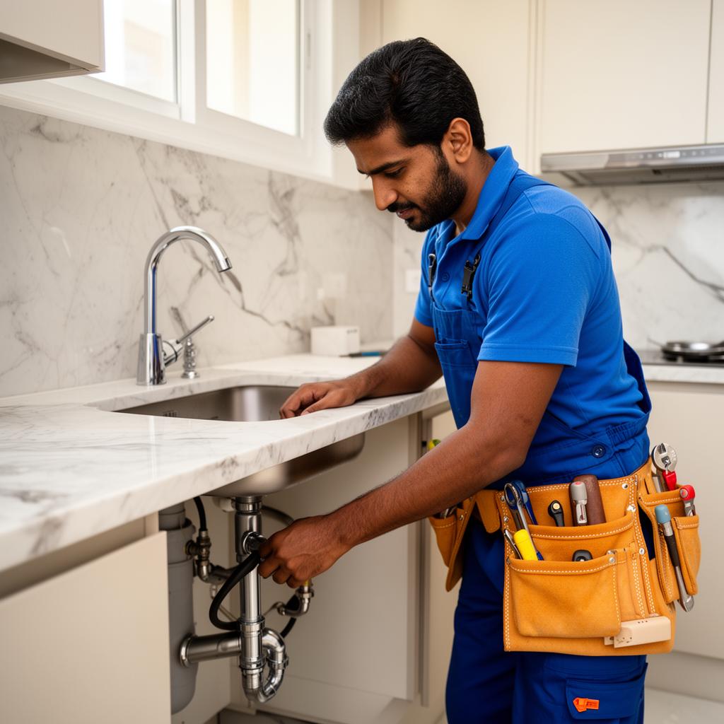Plumber fixing a sink in a Doha home